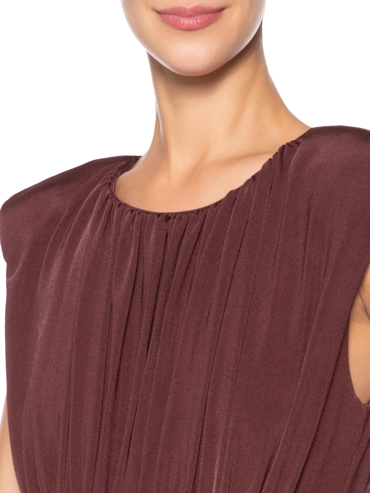 Vestido Midi Balonê Com Drapeado Marrom '2Essential