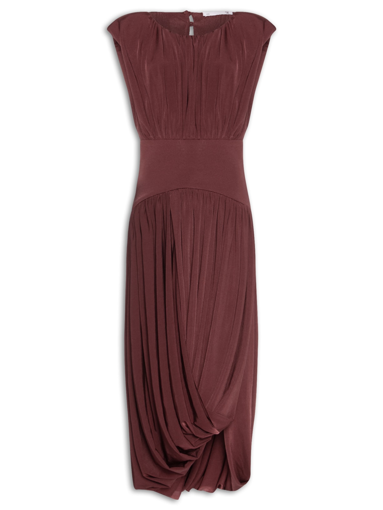 Vestido Midi Balonê Com Drapeado Marrom '2Essential