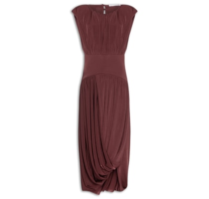 Vestido Midi Balonê Com Drapeado - Marrom