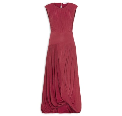 Vestido Midi Balonê Com Drapeado - Vermelho