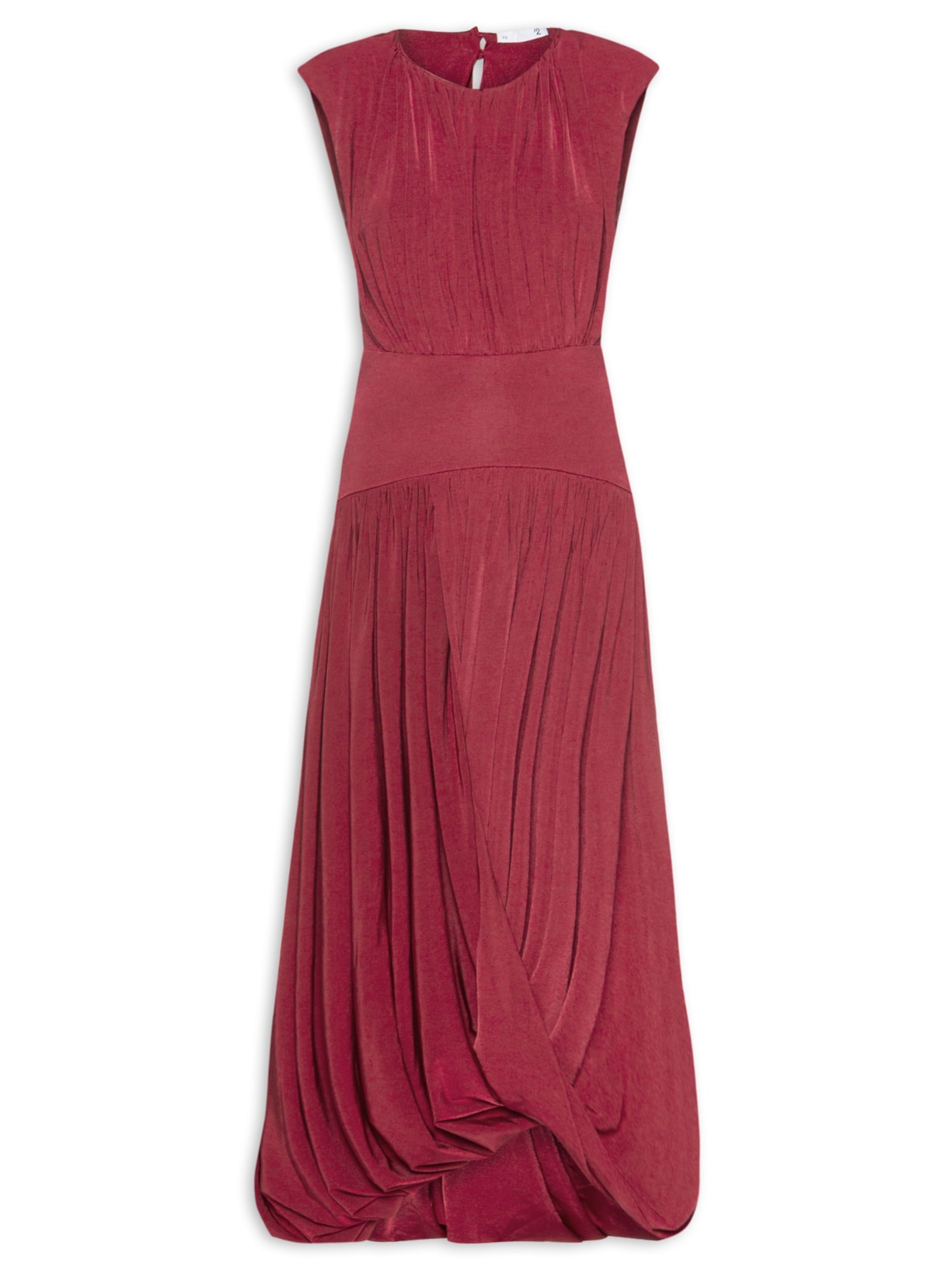 Vestido Midi Balonê Com Drapeado - Vermelho