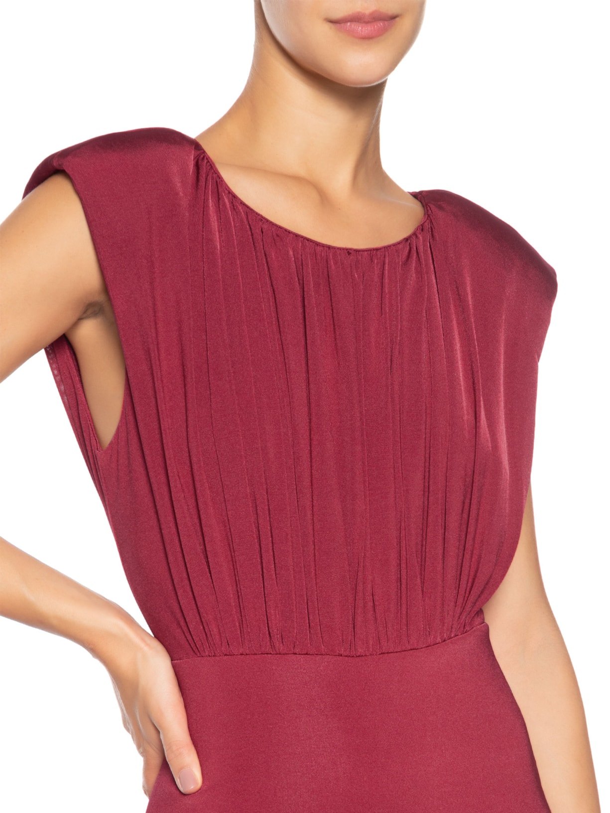 Vestido Midi Balonê Com Drapeado Vermelho '2Essential