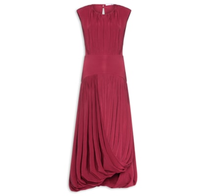 Vestido Midi Balonê Com Drapeado - Vermelho