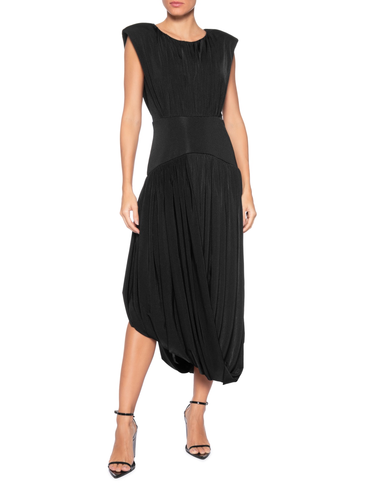 Vestido Midi Balonê Com Drapeados Preto '2Essential