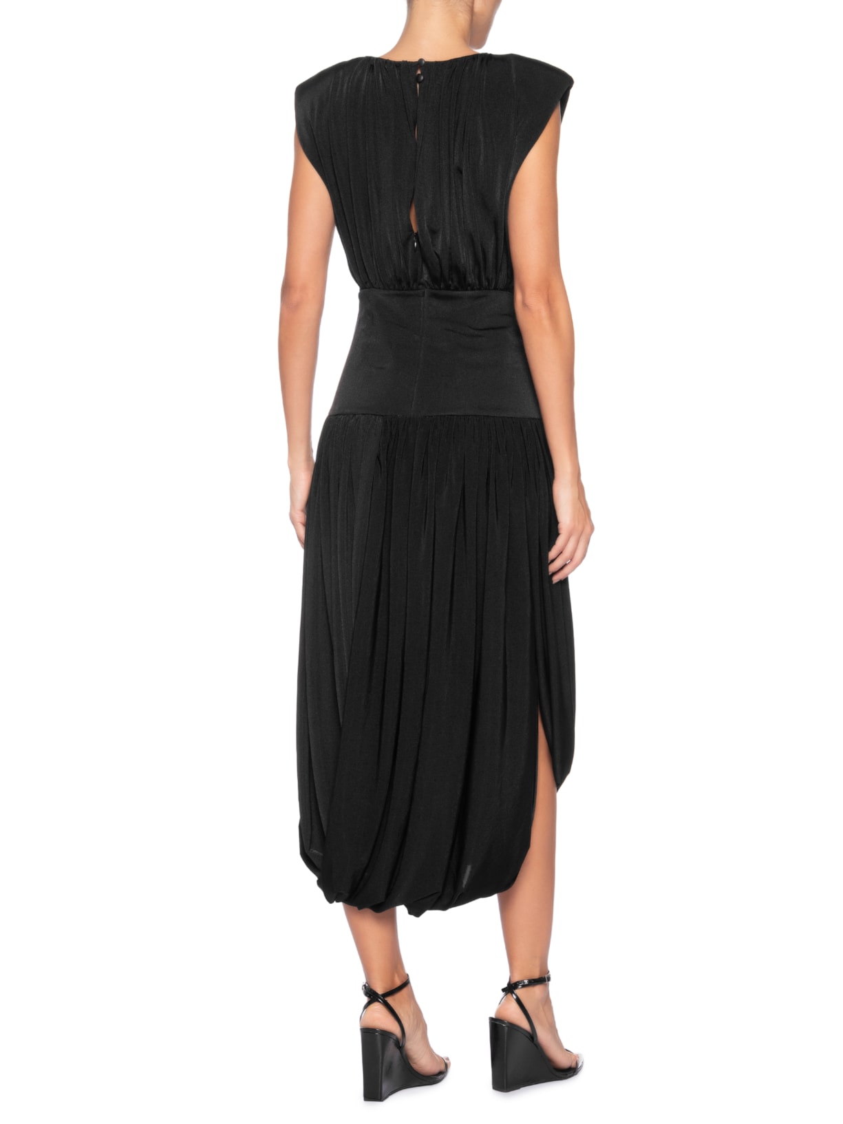 Vestido Midi Balonê Com Drapeados Preto '2Essential