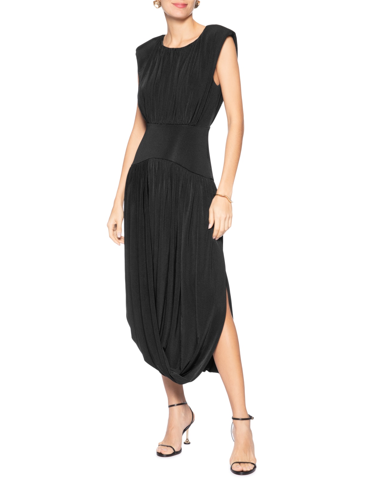 Vestido Midi Balonê Com Drapeados Preto '2Essential
