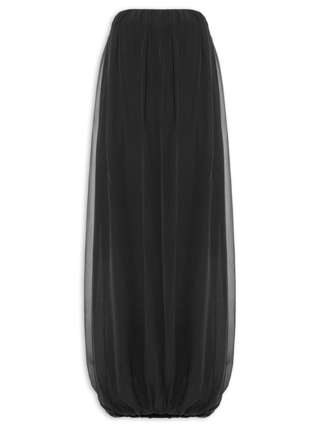 Vestido Midi Balonê Com Franzidos Seda Preto '2Essential