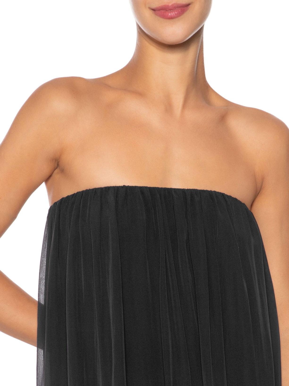 Vestido Midi Balonê Com Franzidos Seda Preto '2Essential