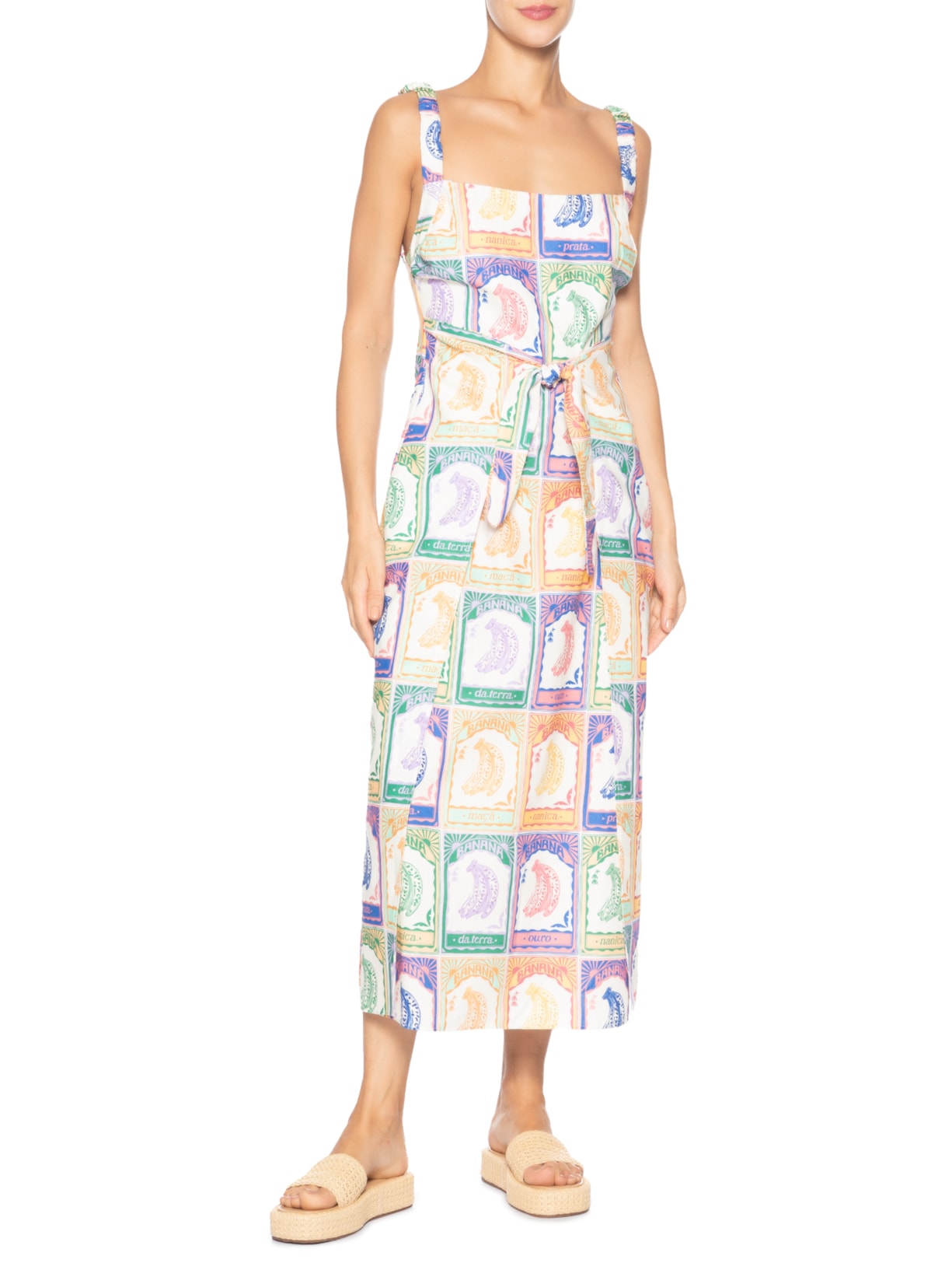 Vestido Midi Banana Selo Bege Farm