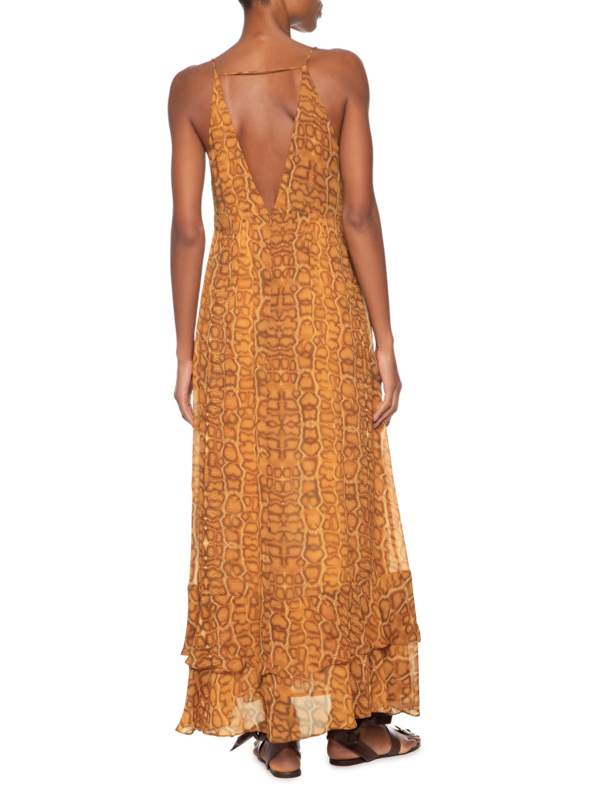 Vestido Midi Barra Babados Cobra Lajedo Marrom Animale