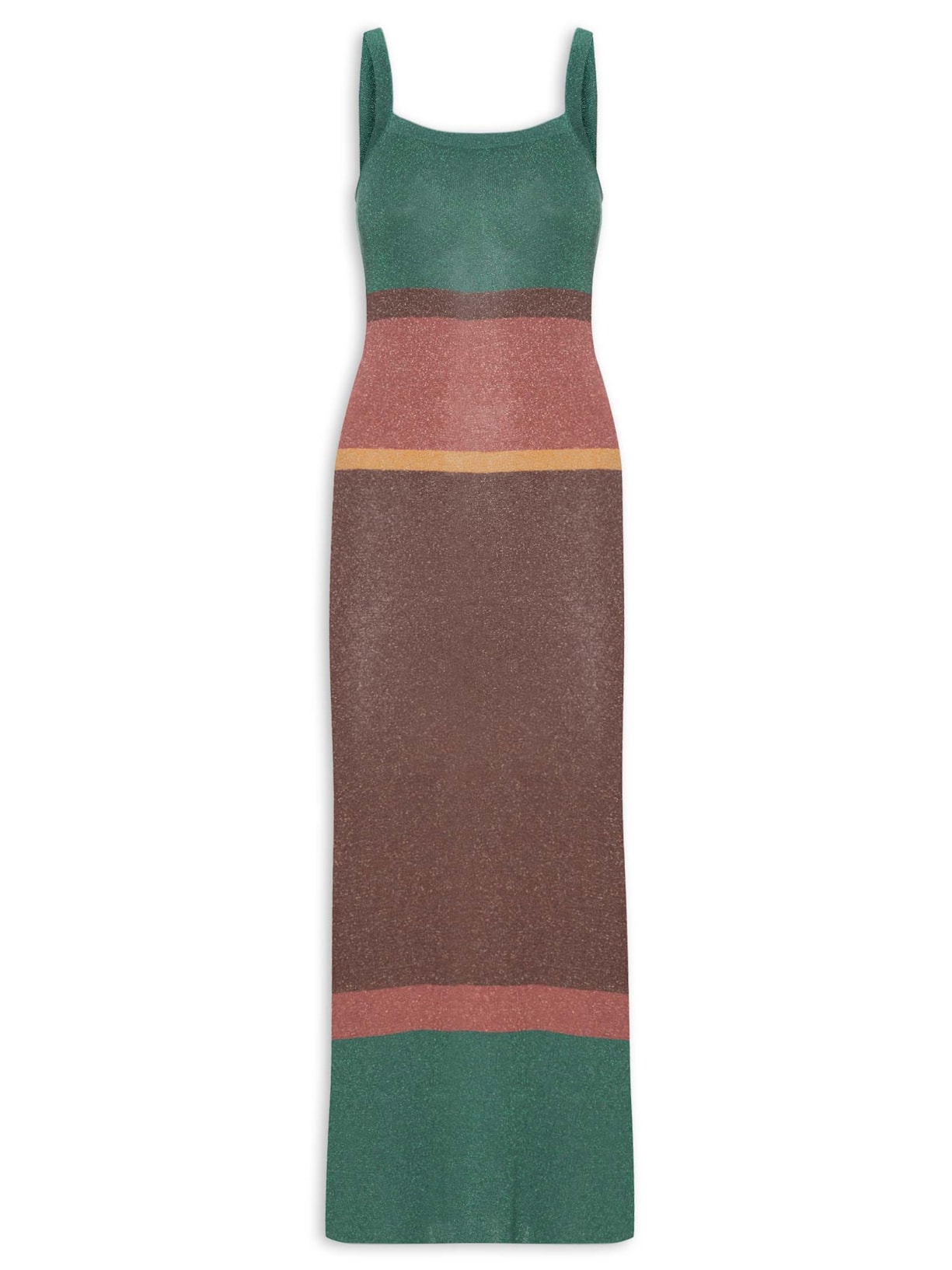 Vestido Midi Barrado Lurex Tricot VRDC - Verde