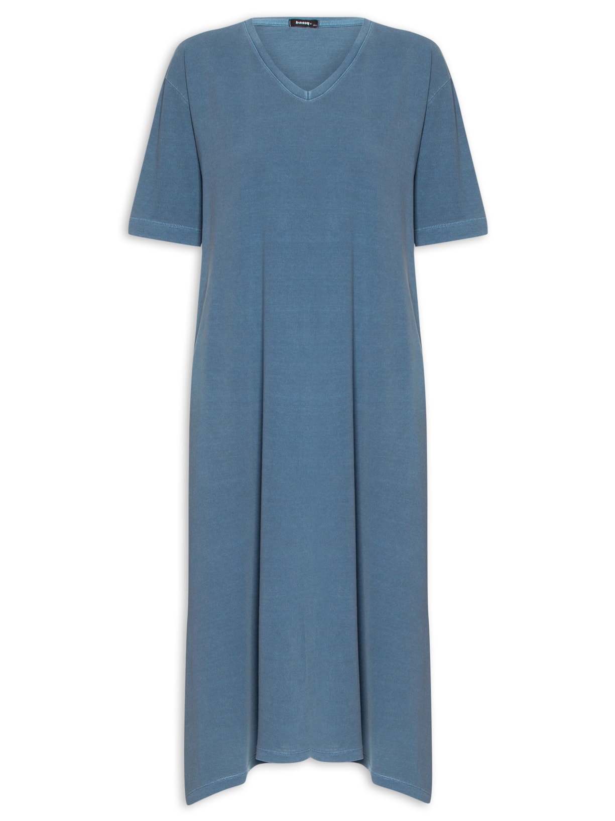 Vestido Midi Básico Com Barra Assimétrica - Azul