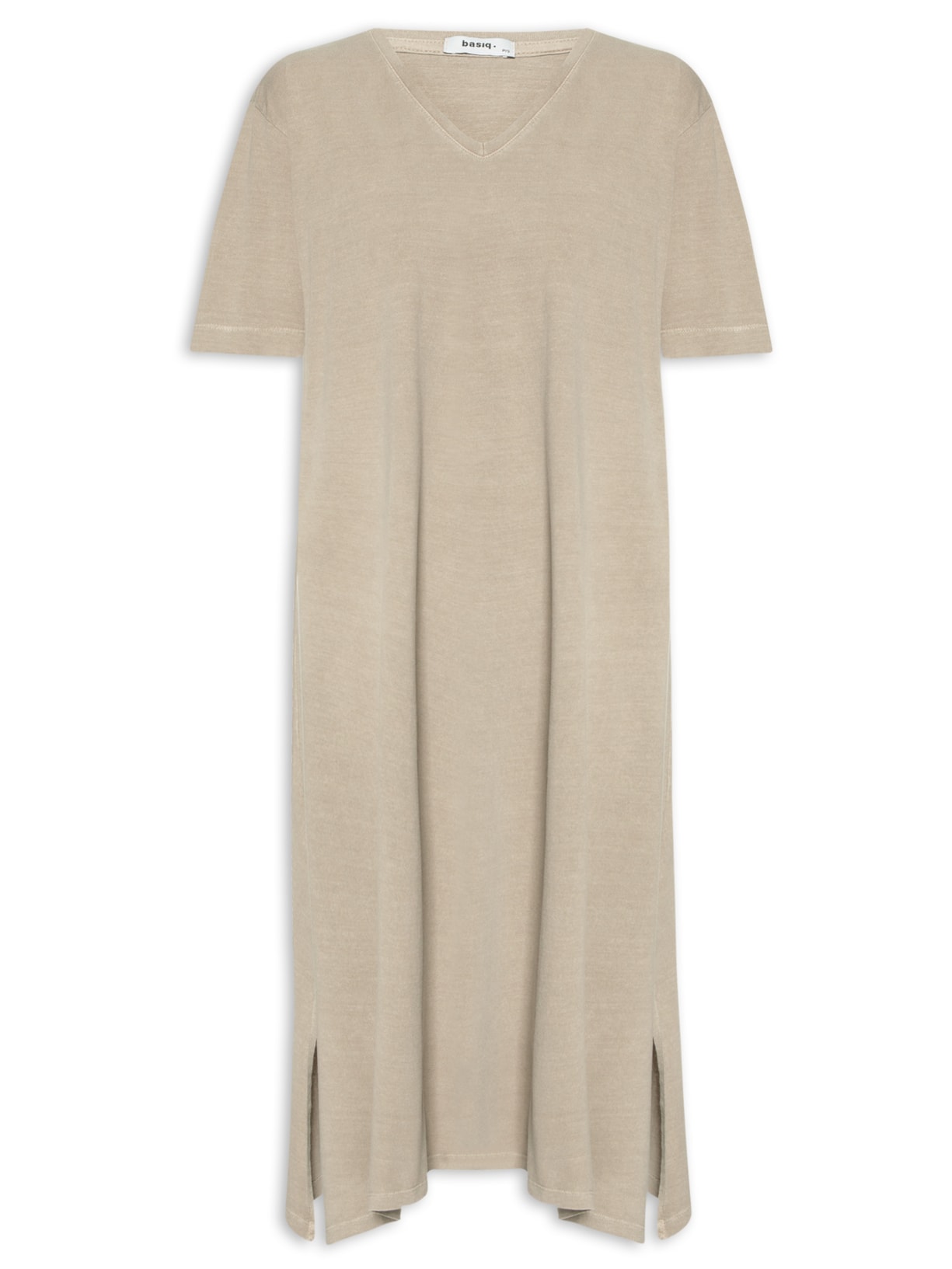 Vestido Midi Básico Com Barra Assimétrica - Bege