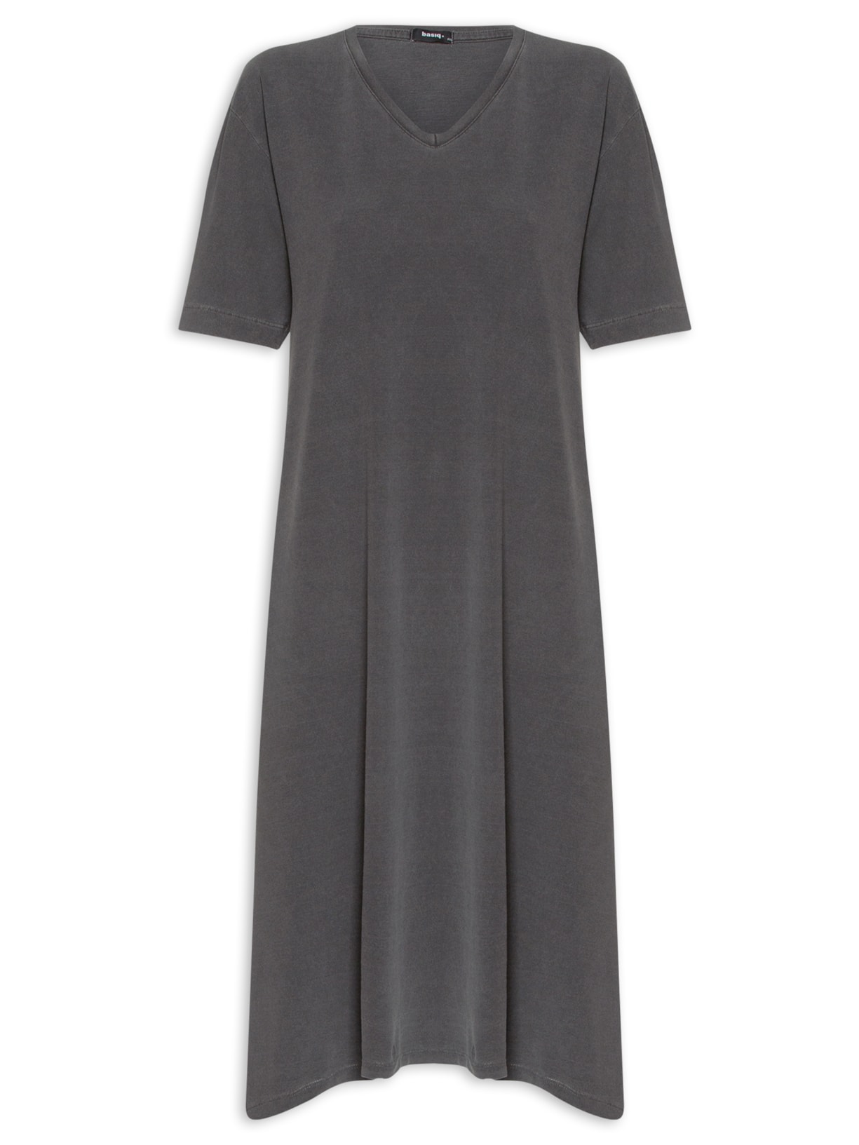 Vestido Midi Básico Com Barra Assimétrica - Cinza