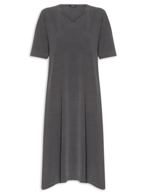Vestido Midi Básico Com Barra Assimétrica - Cinza