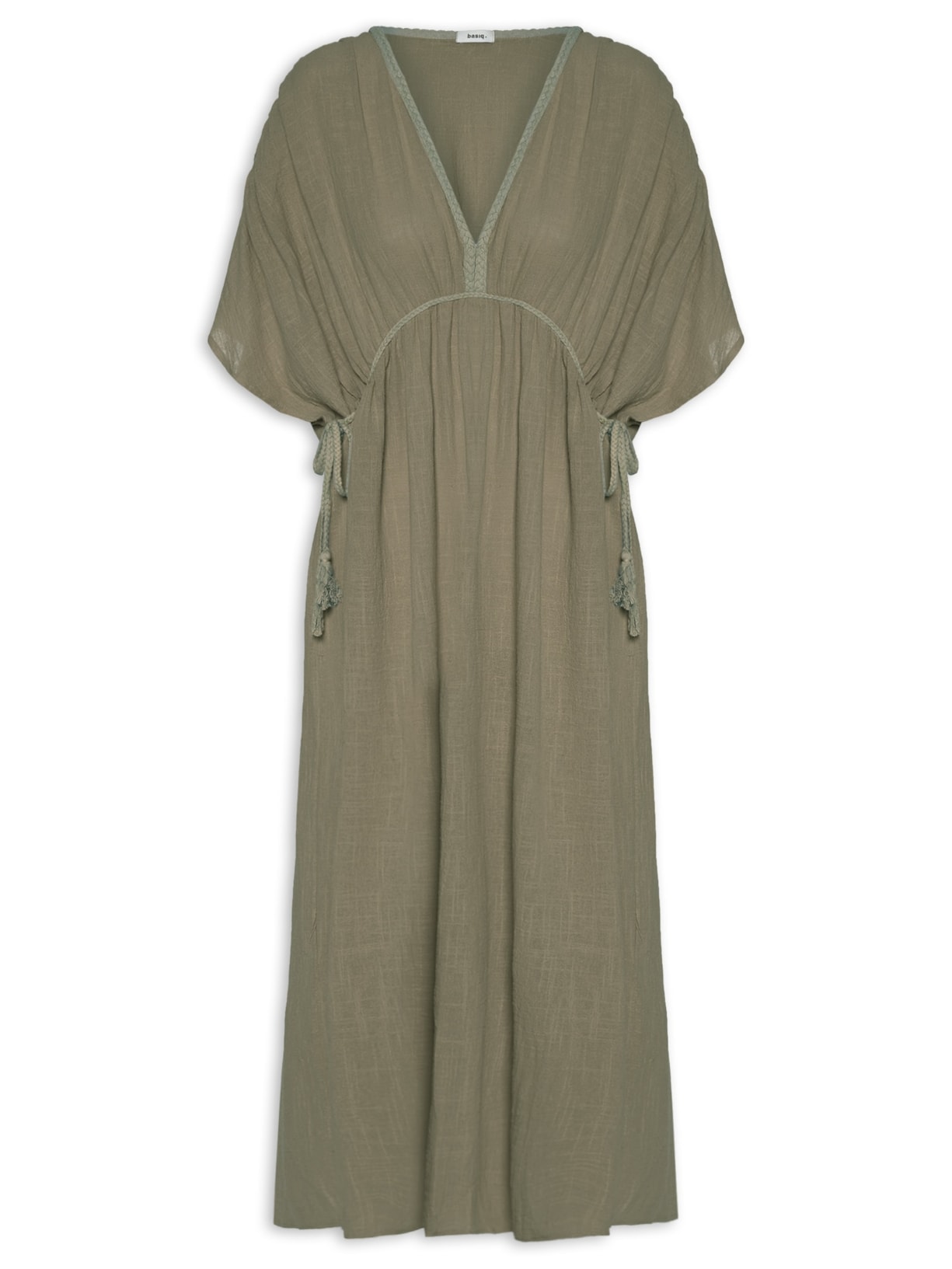 Vestido Midi Bata Com Linho - Verde