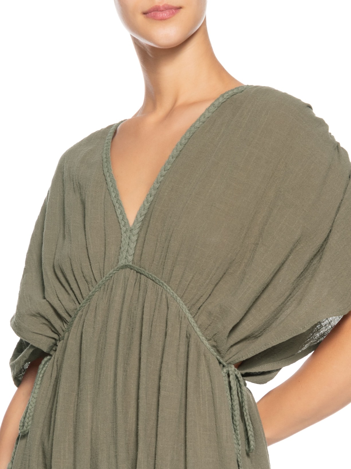Vestido Midi Bata Com Linho Verde Basiq