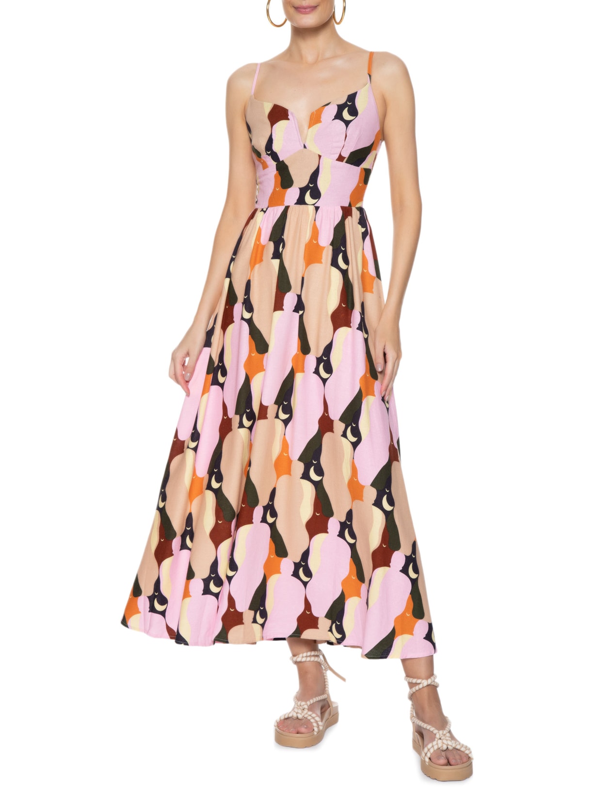 Vestido Midi Beijo Rosa Farm