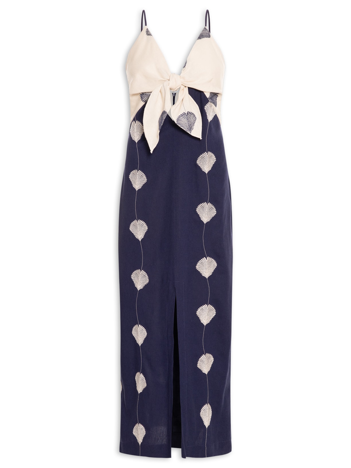 Vestido Midi Bicolor Bordado - Azul