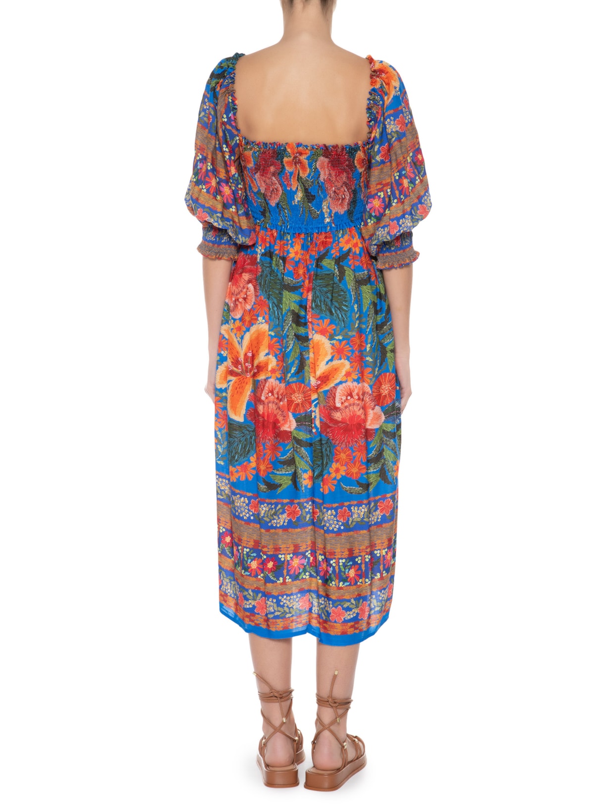 Vestido Midi Bordadeira Azul Farm