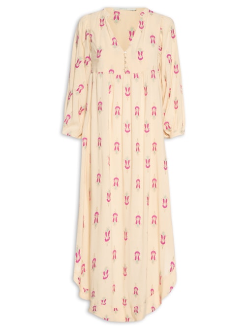 Vestido Midi Bordado Anisha - Bege