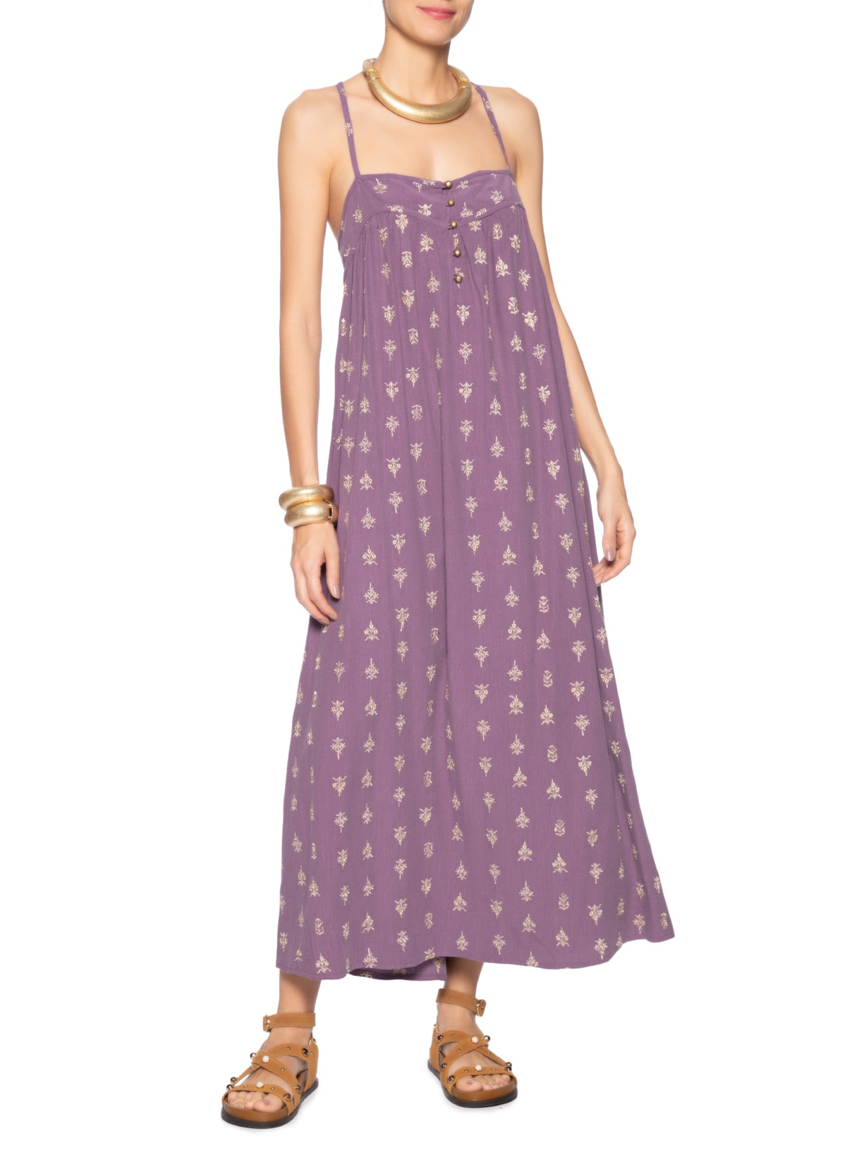 Vestido Midi Bordado Arruda Roxo Maria Filó