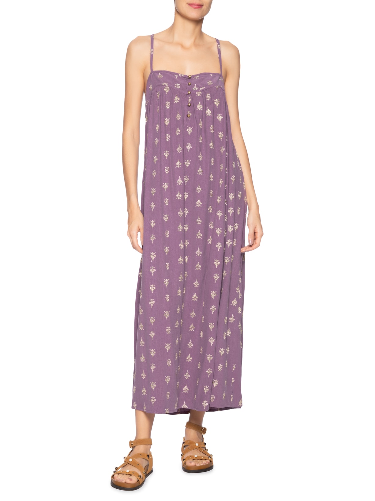 Vestido Midi Bordado Arruda Roxo Maria Filó