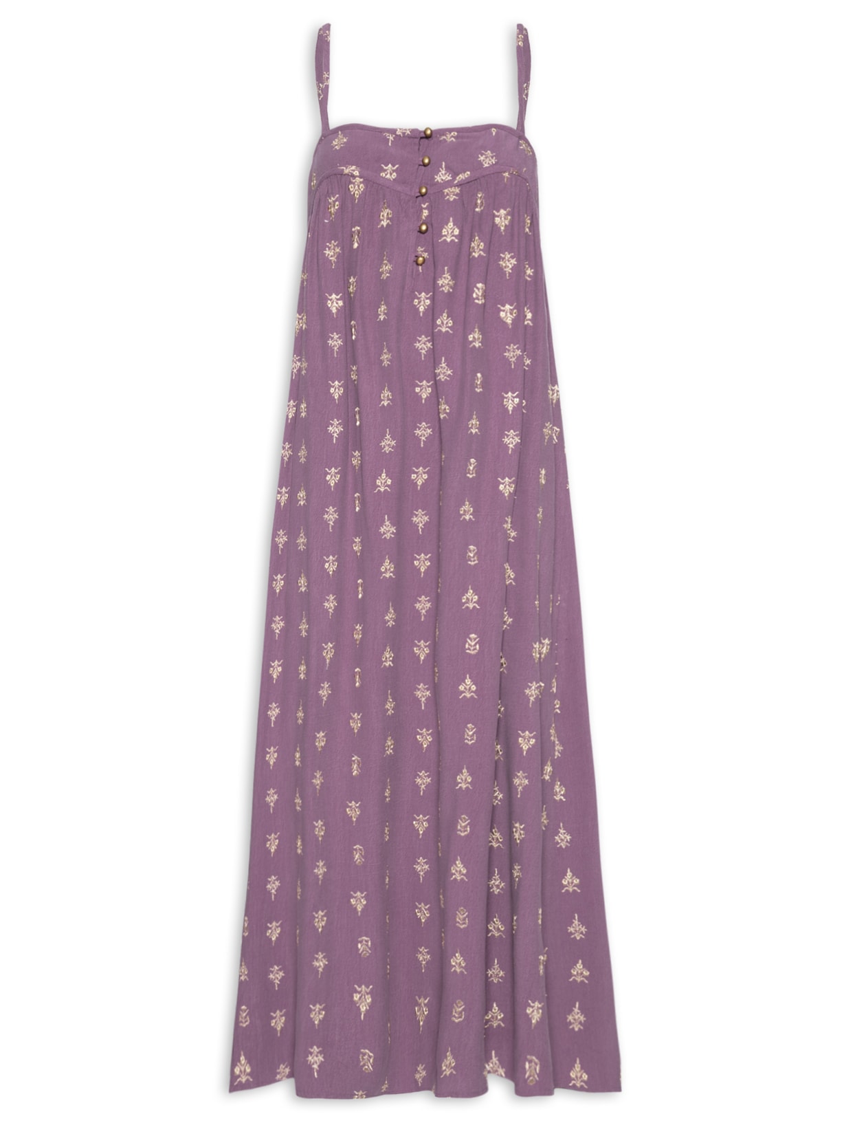 Vestido Midi Bordado Arruda Roxo Maria Filó