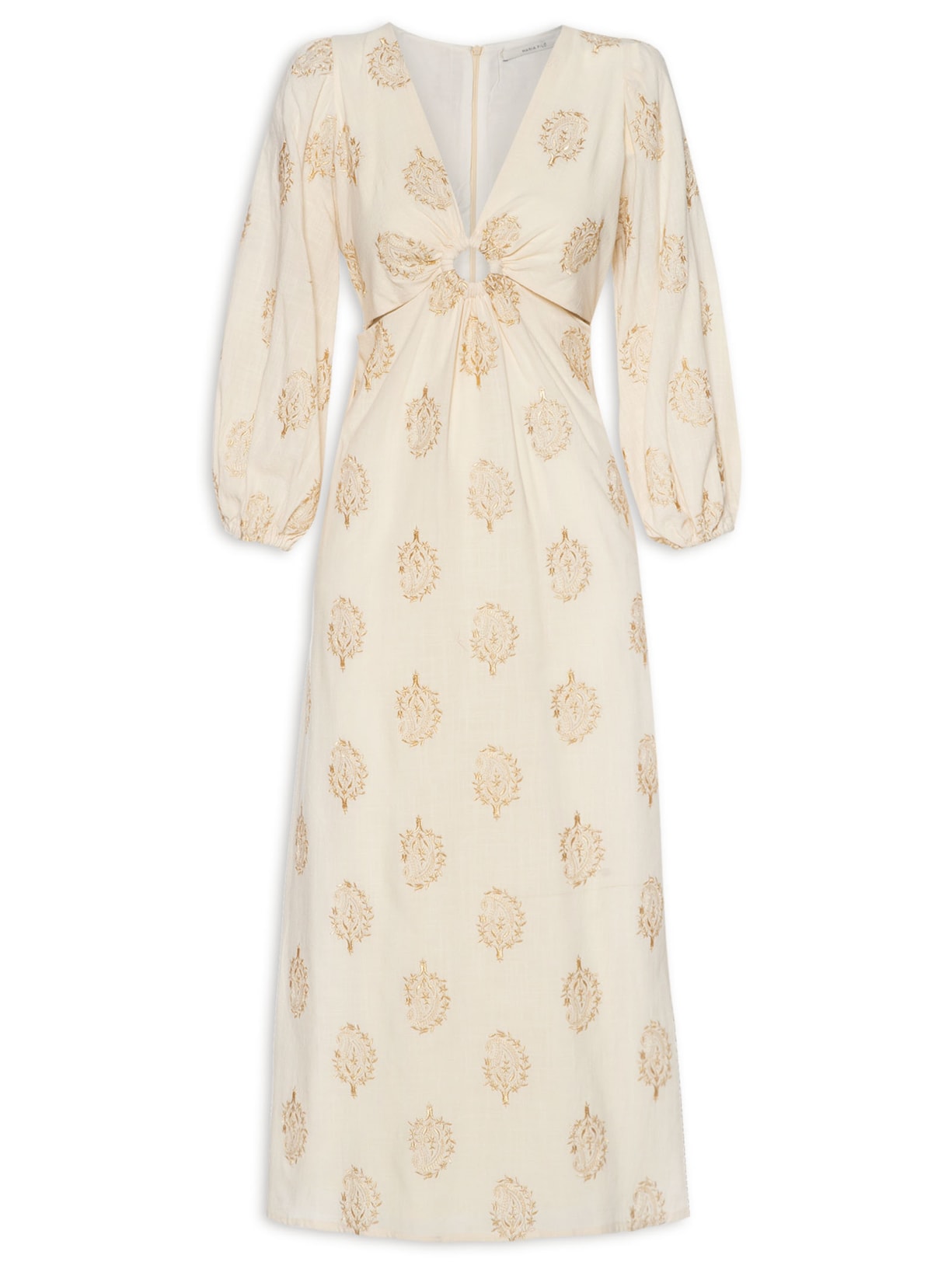 Vestido Midi Bordado Atalaia - Bege