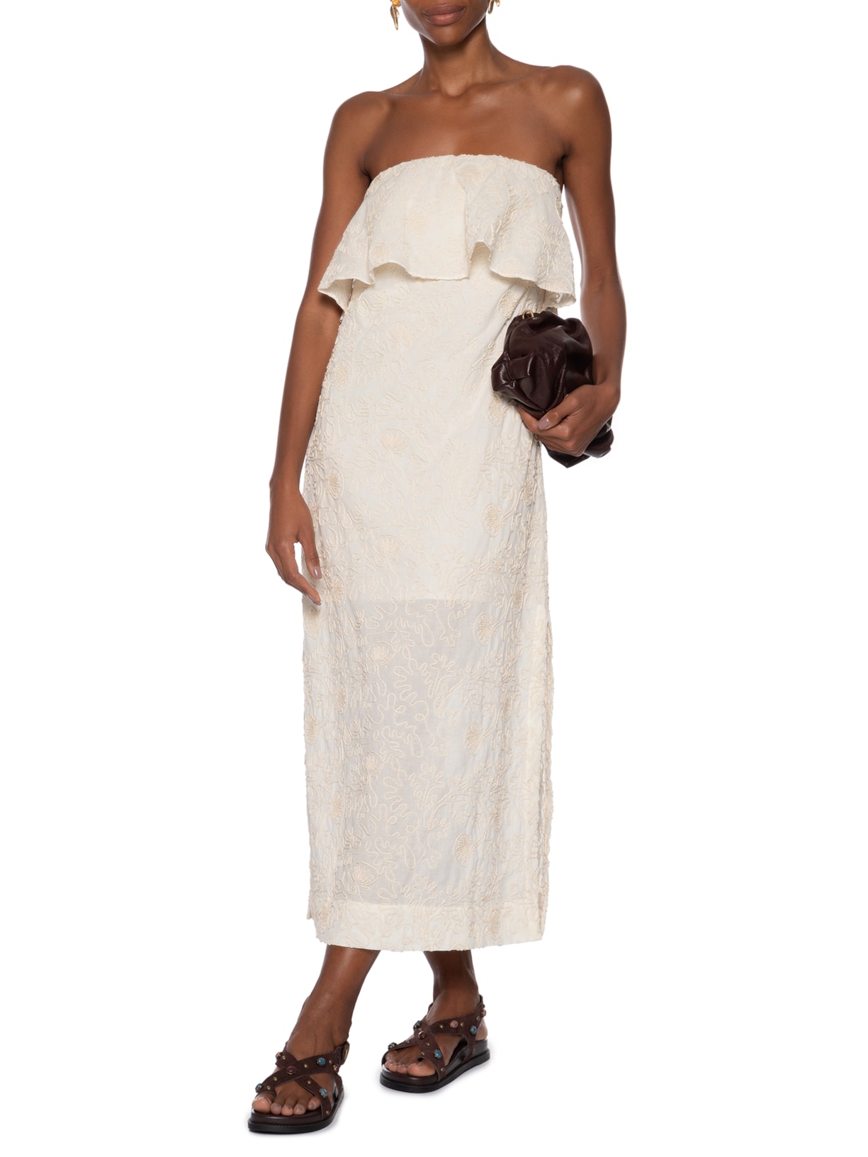 Vestido Midi Bordado Cadarço Branco Dress To