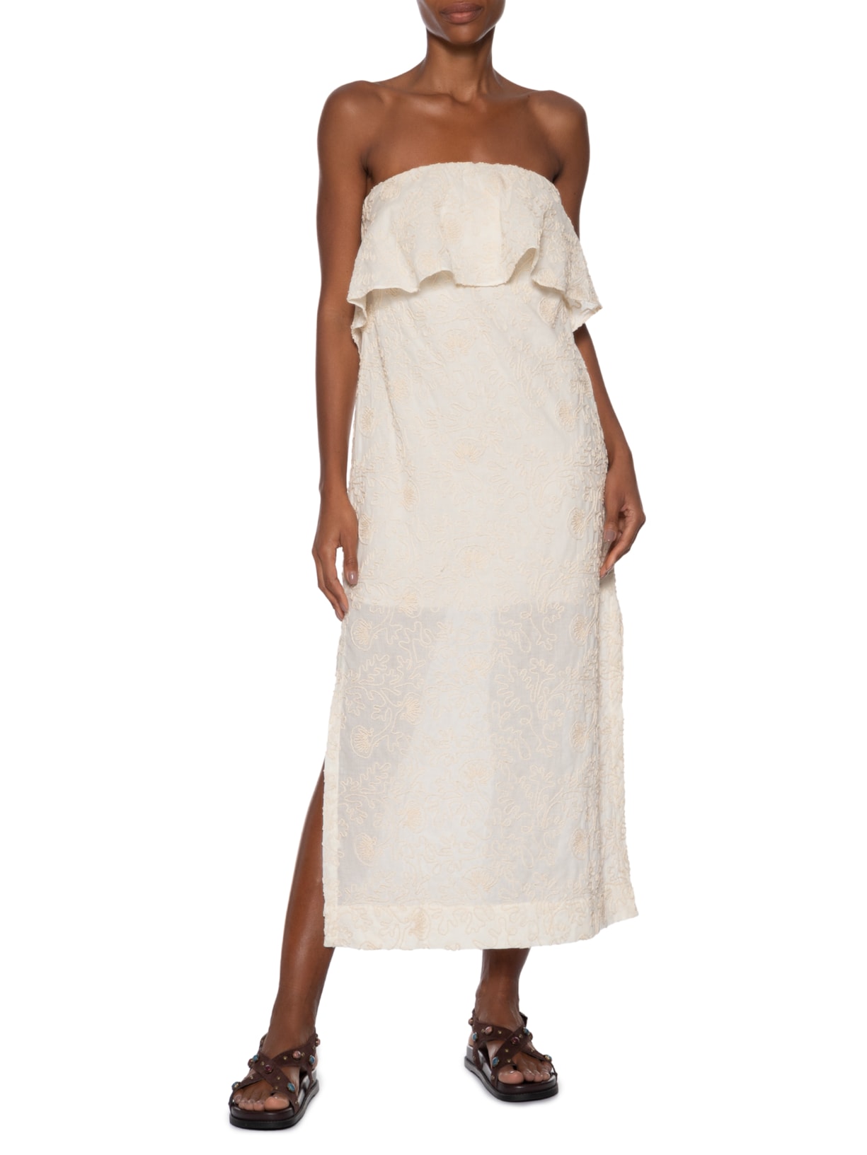 Vestido Midi Bordado Cadarço Branco Dress To