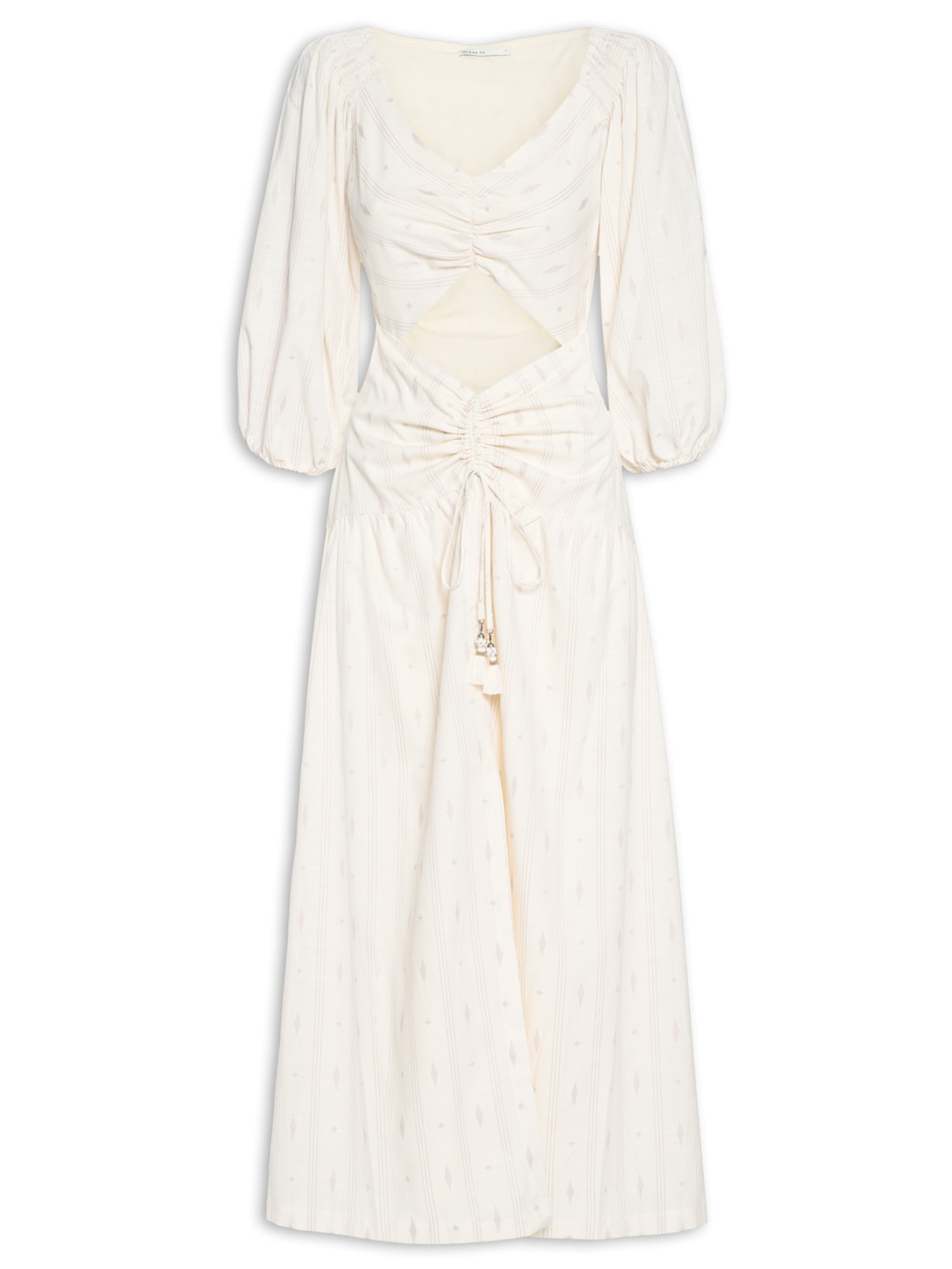 Vestido Midi Bordado Caminhos - Bege