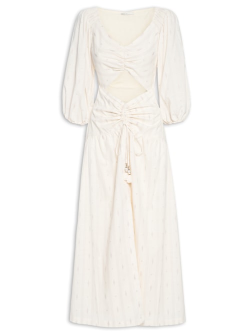Vestido Midi Bordado Caminhos - Bege