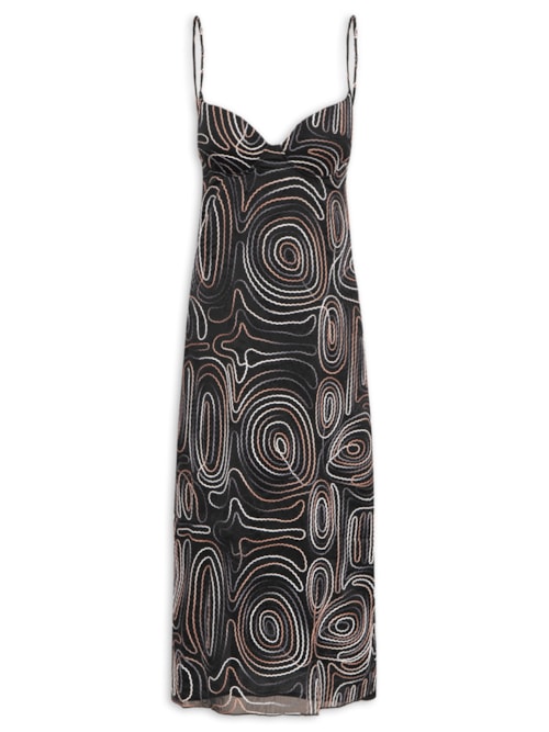 Vestido Midi Bordado com Bojo - Preto