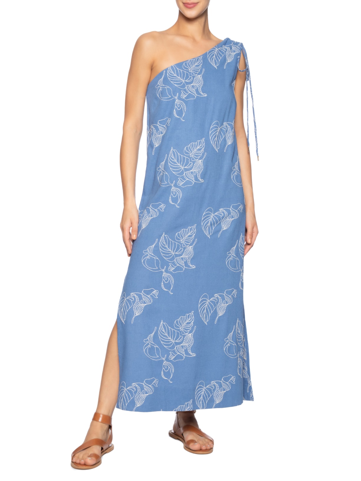 Vestido Midi Bordado Copo De Leite Azul Dress To