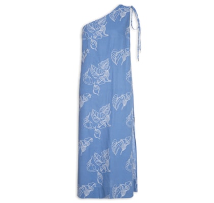 Vestido Midi Bordado Copo De Leite - Azul