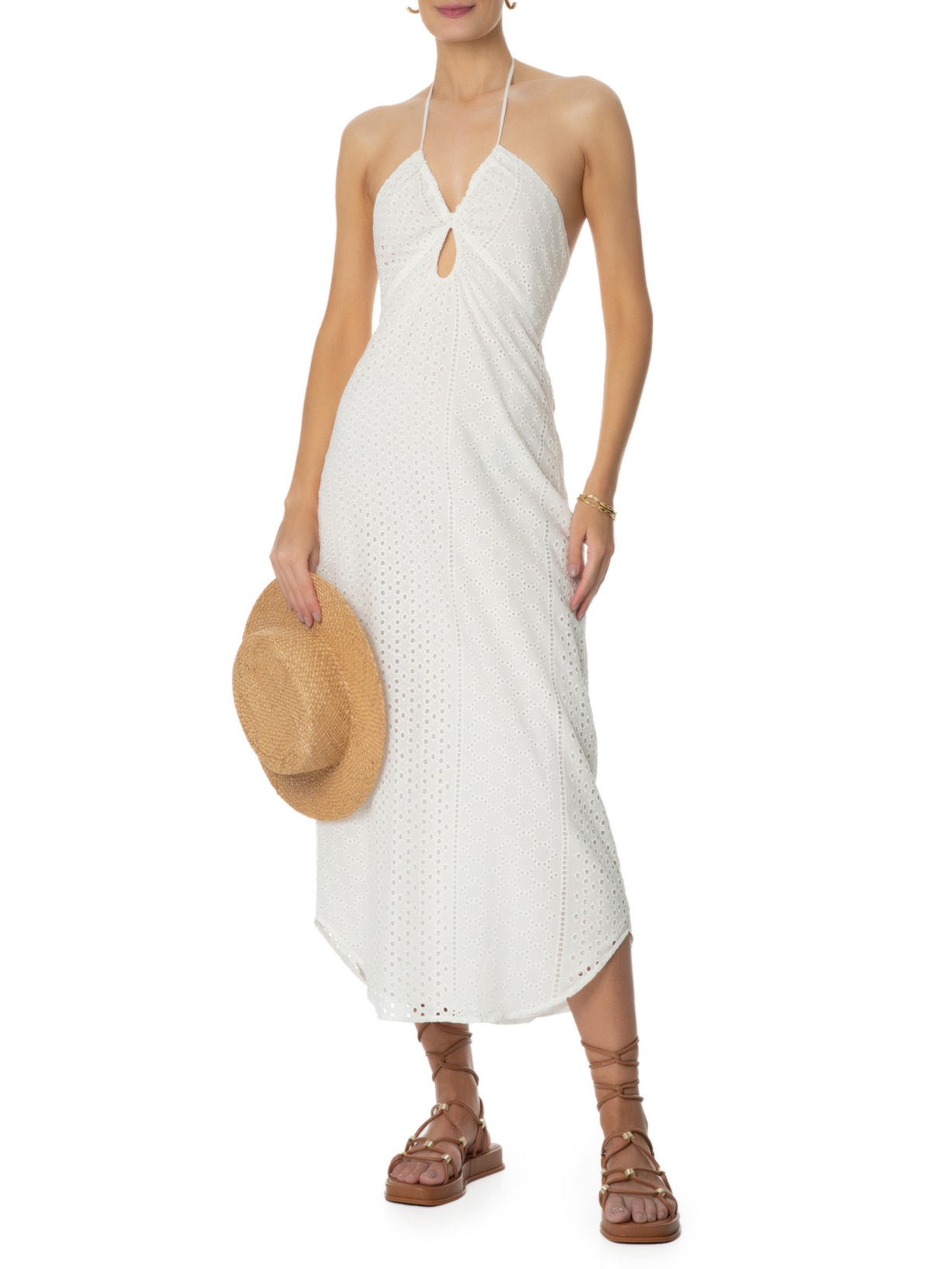 Vestido Midi Bordado Creta Branco Maria Filó