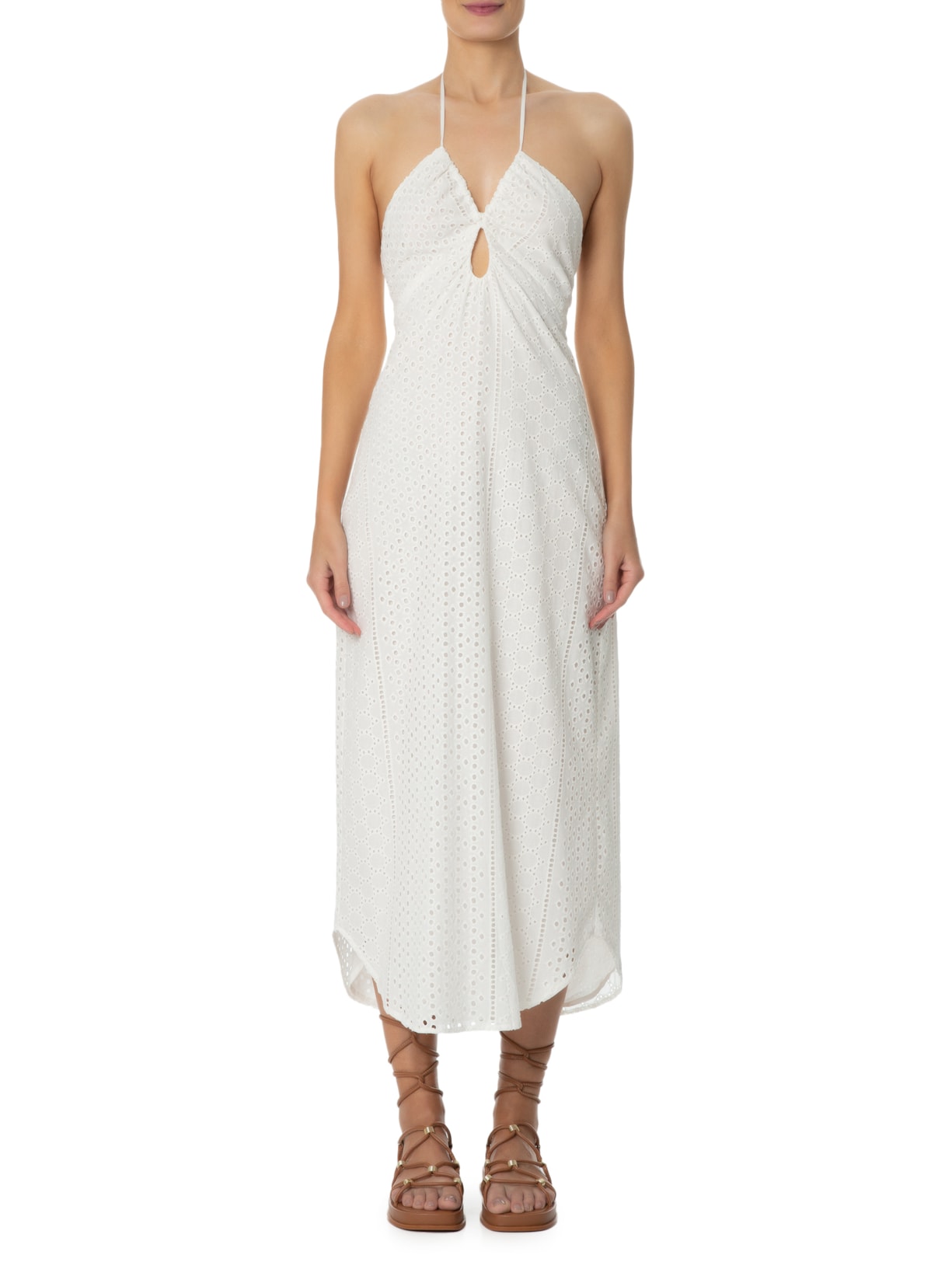 Vestido Midi Bordado Creta Branco Maria Filó