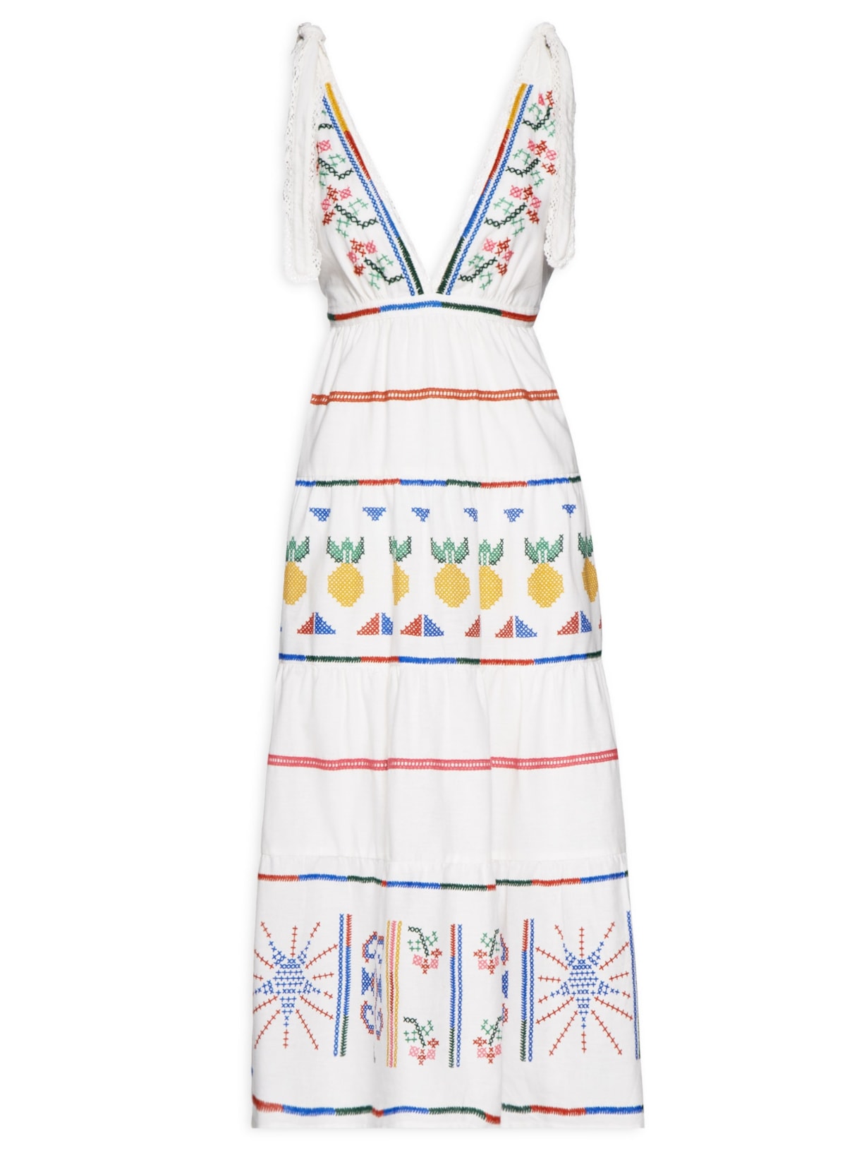 Vestido Midi Bordado Dança De Listra - Off White