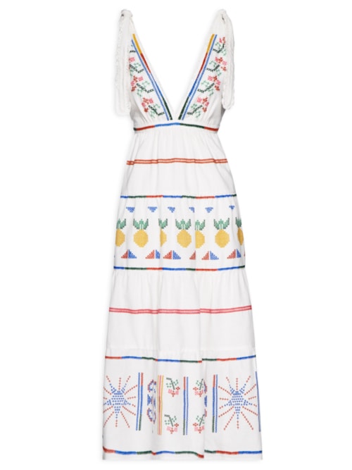 Vestido Midi Bordado Dança De Listra - Off White
