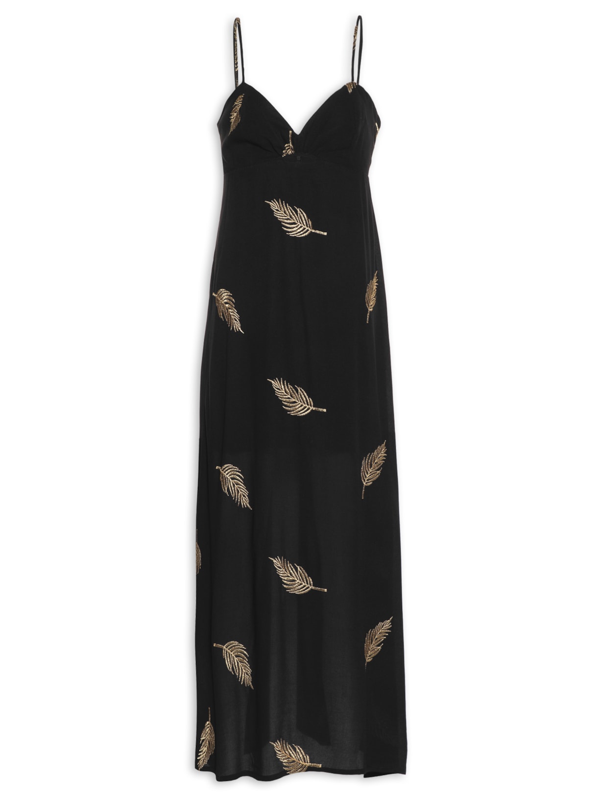 Vestido Midi Bordado Folha Bangkok - Preto