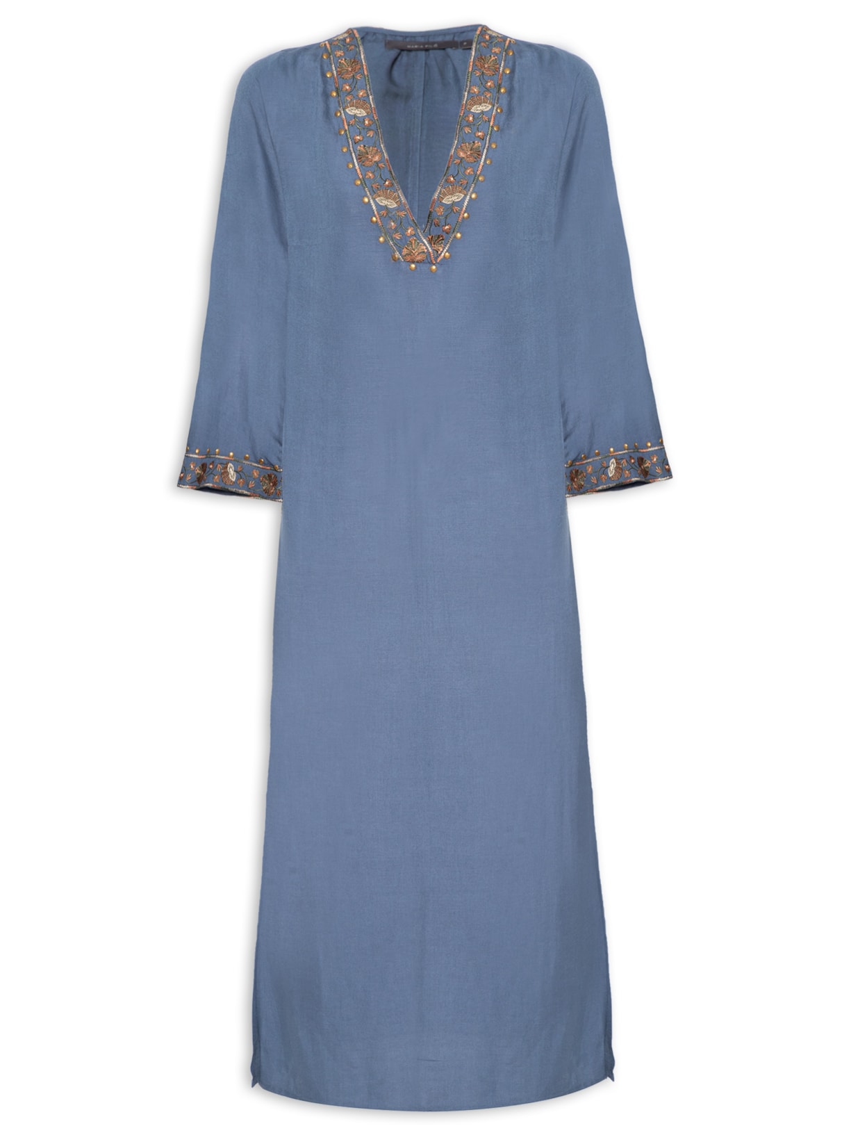 Vestido Midi Bordado Fuji Ouro - Azul