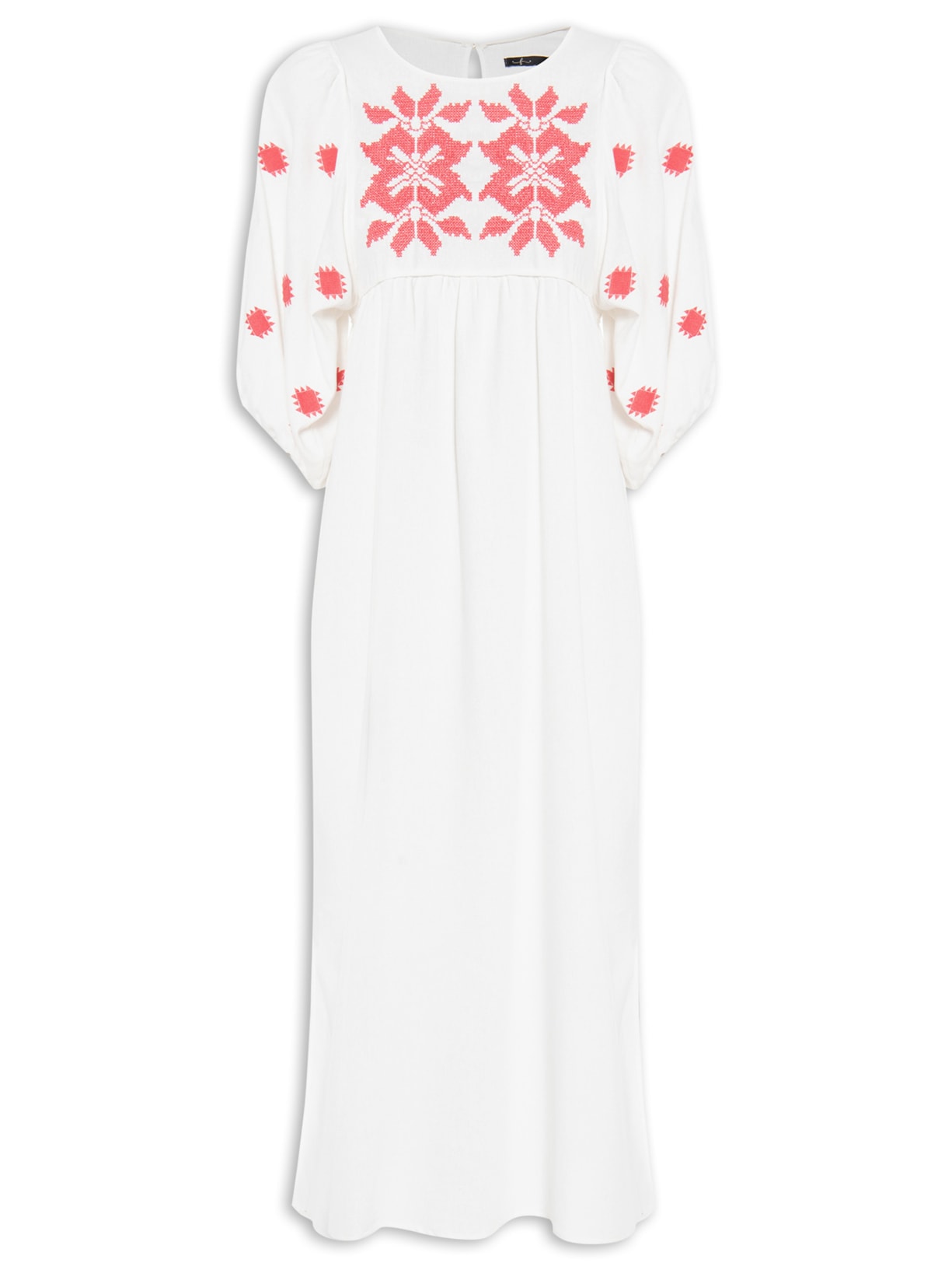 Vestido Midi Bordado Ikat - Off White