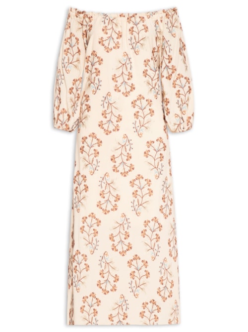 Vestido Midi Bordado Iris - Bege