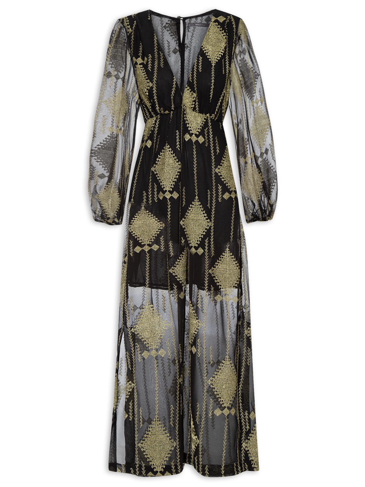 Vestido Midi Bordado Losango - Preto