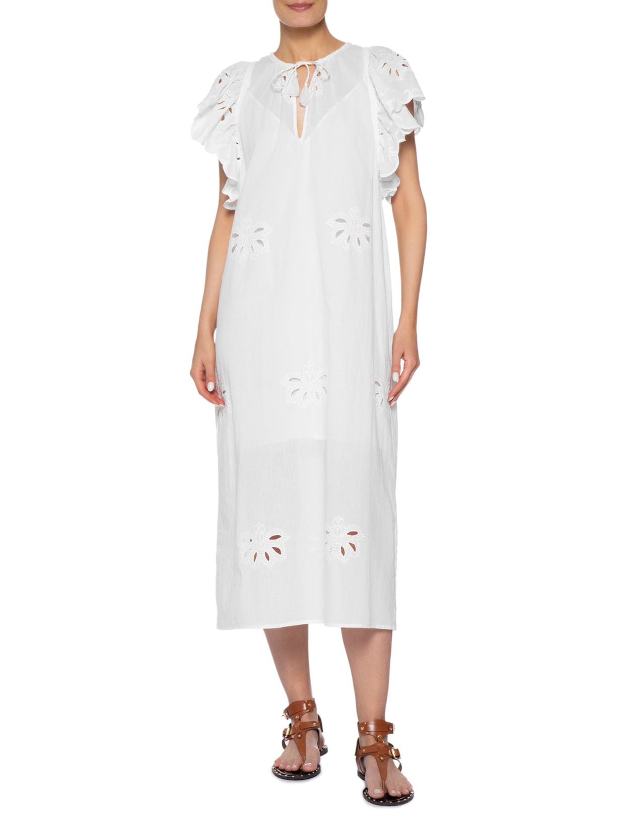 Vestido Midi Bordado Lotus Branco Maria Filó