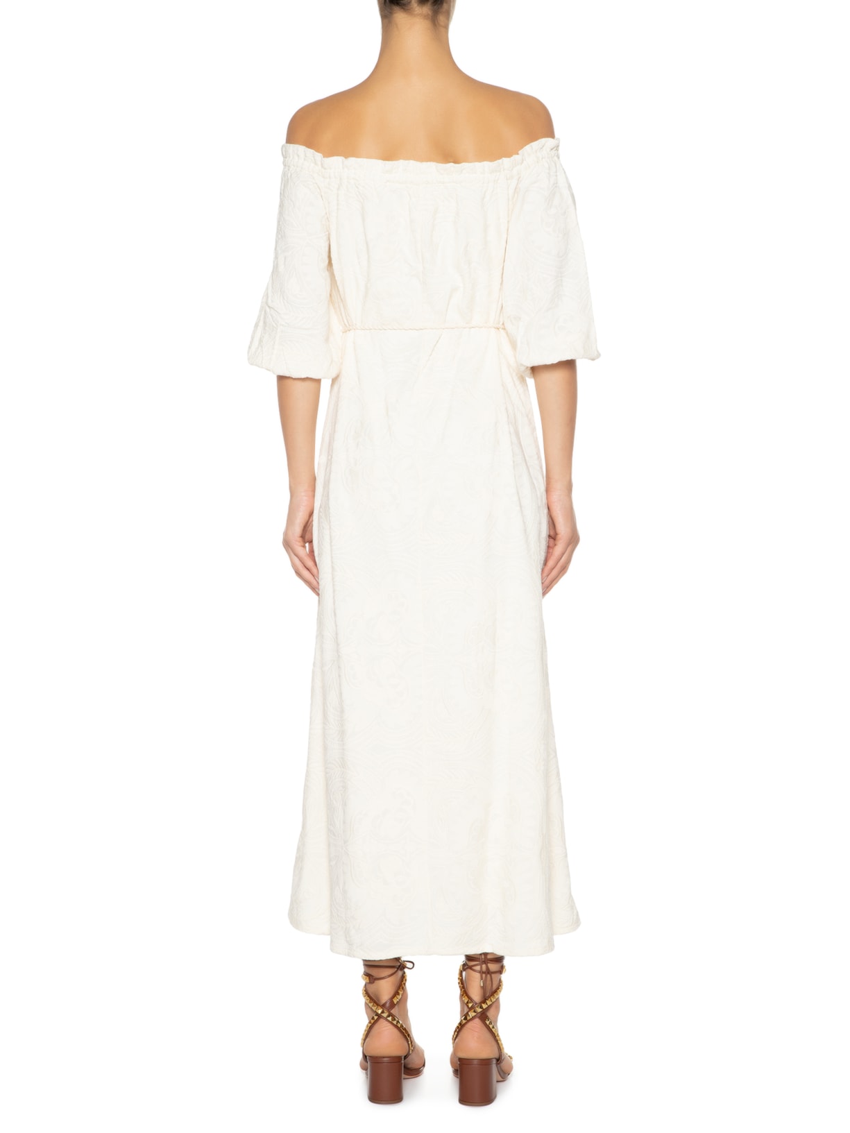 Vestido Midi Bordado Malta Bege Maria Filó