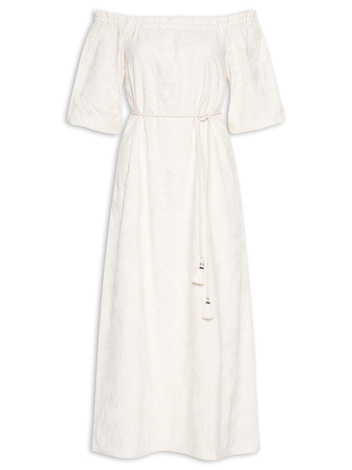 Vestido Midi Bordado Malta Bege Maria Filó