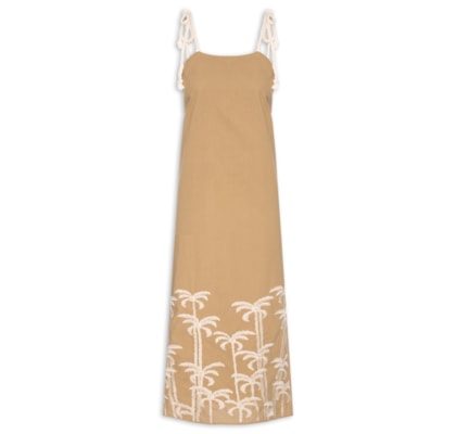 Vestido Midi Bordado - Marrom