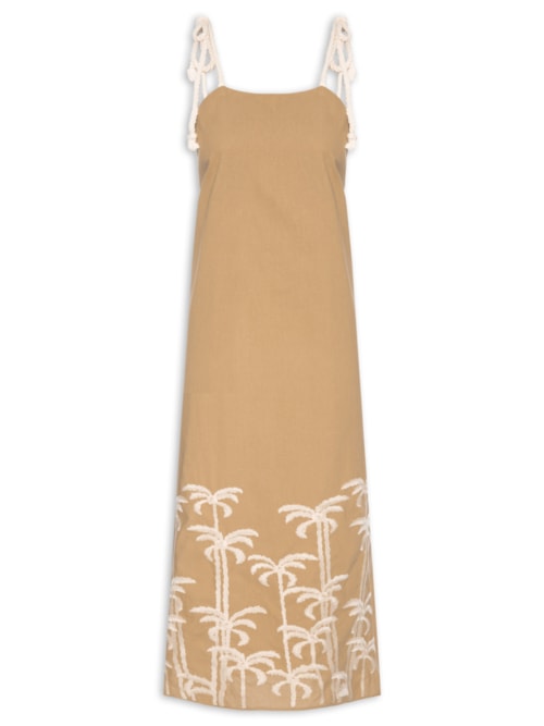 Vestido Midi Bordado - Marrom